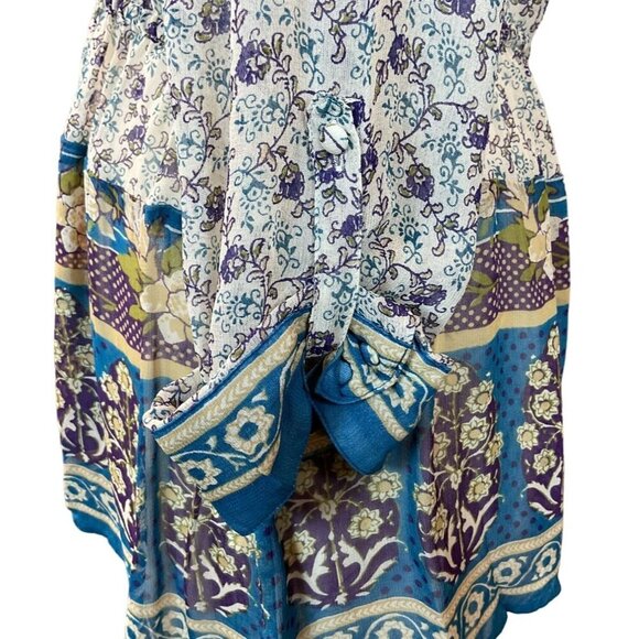 Lucky Brand Savannah Boho Chic Floral Tunic Top Button Details Elastic Waist Med - Picture 7 of 15